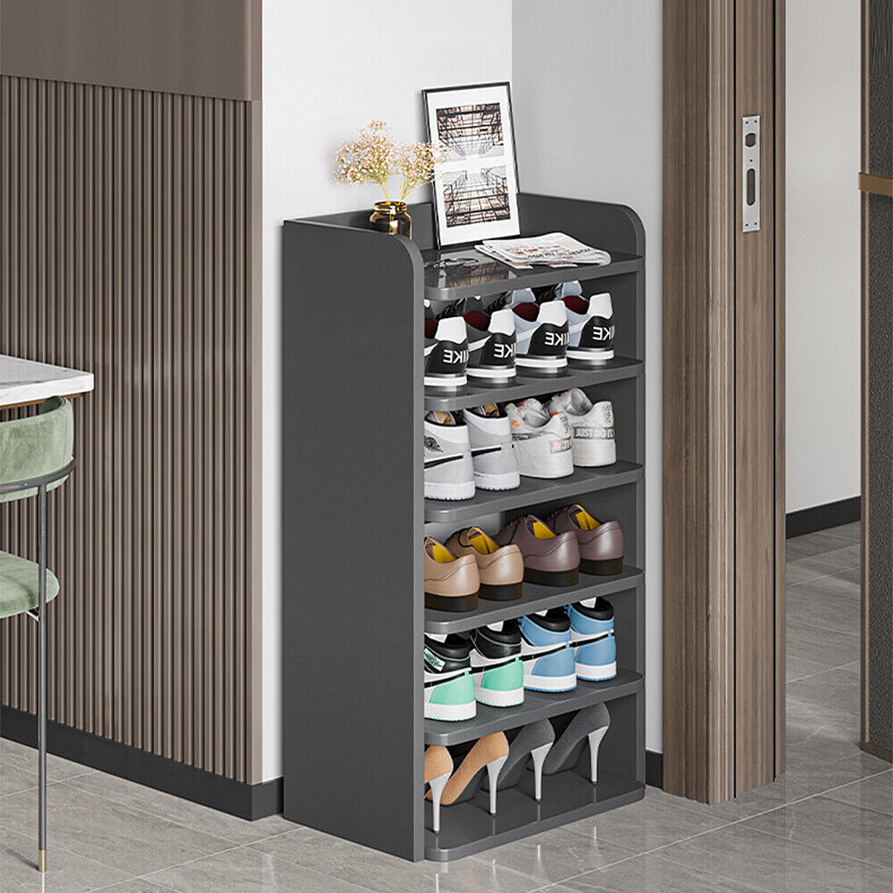 5-8 Tier Black Wooden Hallway Shoe Rack Open Shelves Shoe Cabinet Storage Unit