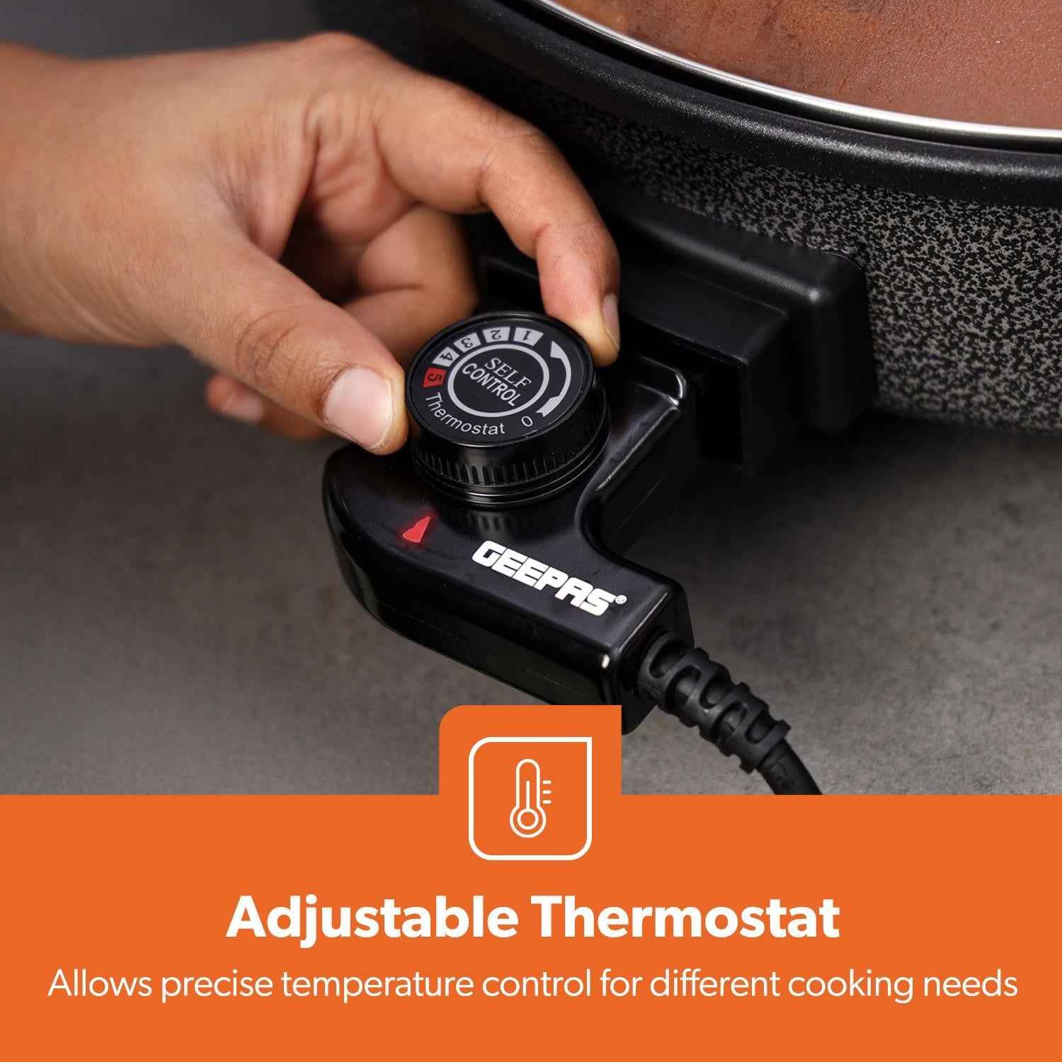 Multi Cooker Electric Frying Pan Large Pot w/ Lid 40cm Temp Control 1500W GEEPAS