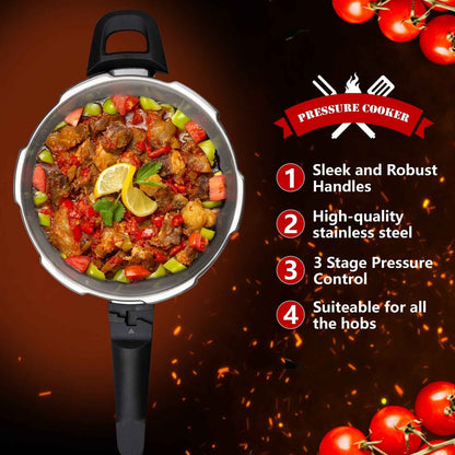 4/6 Litre Dual Handle Stainless Steel Pressure Cooker Kitchen Catering Cookware