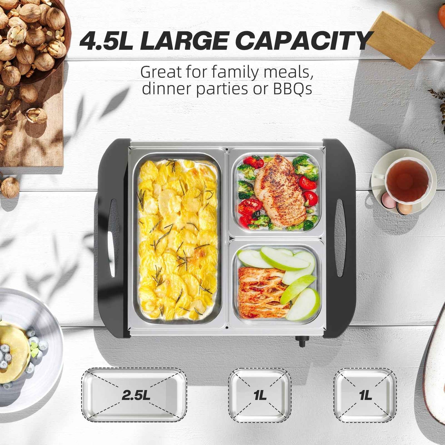 4 Tray Electric Food Warmer 4.5L Buffet Server with Adjustable Temp 200W