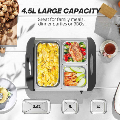 4 Tray Electric Food Warmer 4.5L Buffet Server with Adjustable Temp 200W