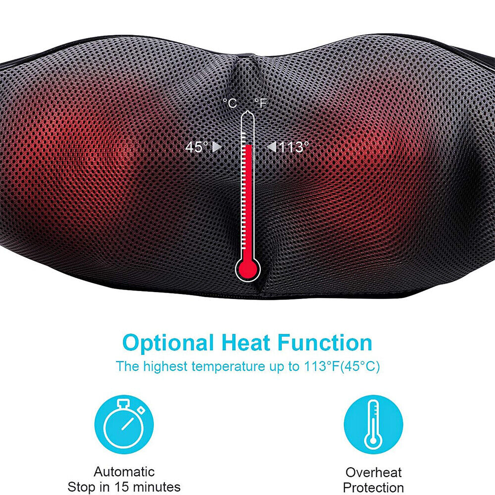 Electric Shiatsu Back Neck Shoulder Massager with Heat Kneading Body Car Home UK