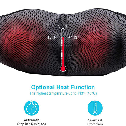 Electric Shiatsu Back Neck Shoulder Massager with Heat Kneading Body Car Home UK