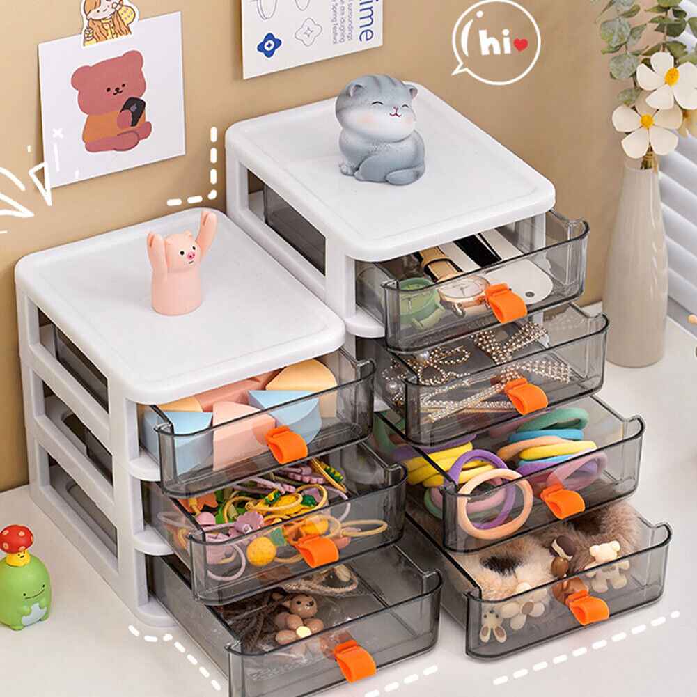 2/3/4Tier Mini Plastic Chest of Drawers Desktop Cabinet Storage Unit Home Office