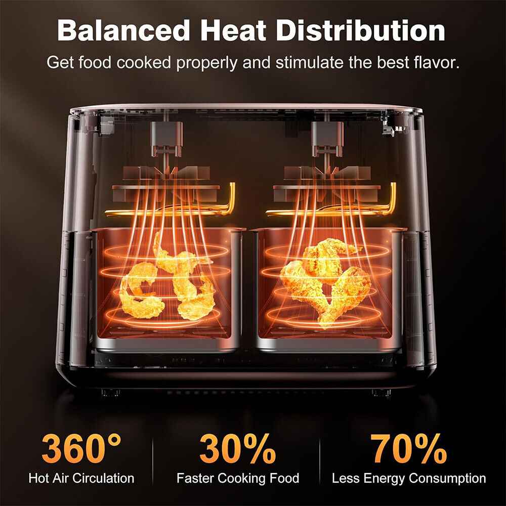 12L Air Fryer Dual Zone Digital Oven Cooker Oil Free Low Fat with 100 Tray Large