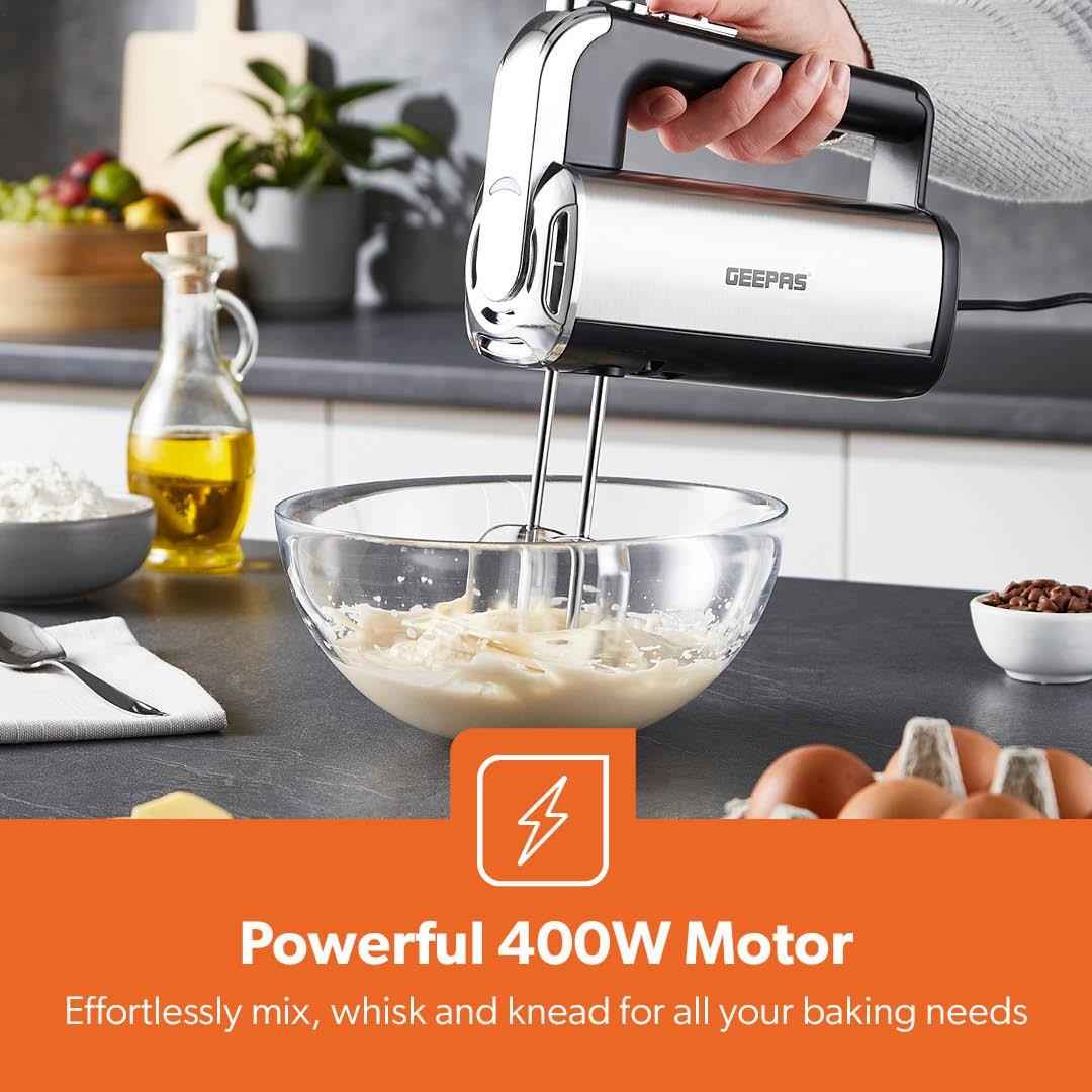 GEEPAS Electric Hand Mixer Food Mixer For Baking 5 Speed Storage Stand 400W