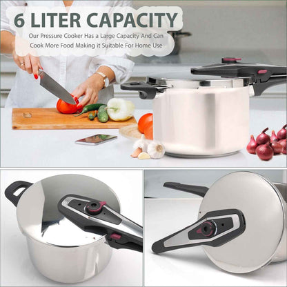 4/6 Litre Dual Handle Stainless Steel Pressure Cooker Kitchen Catering Cookware