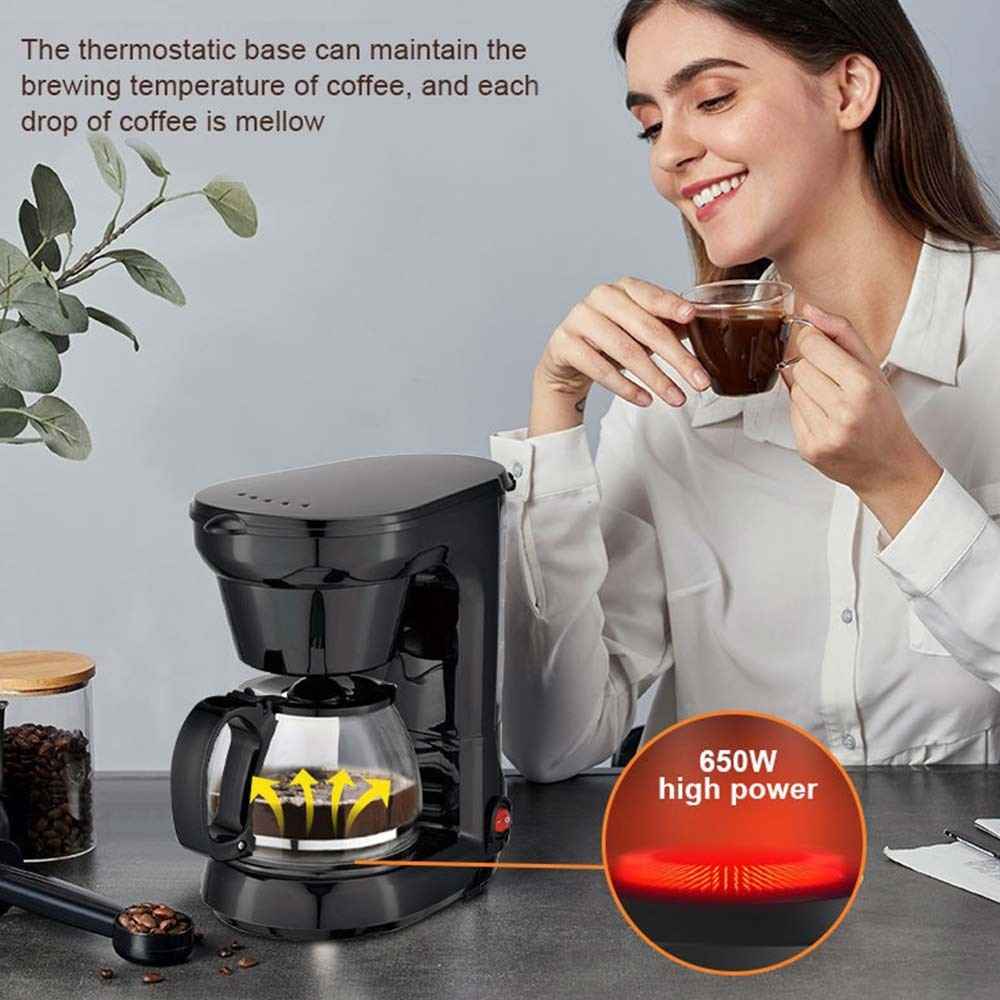 750ml Filter Coffee Maker Machine Instant Anti-Drip Keep Warm Quick Brew Black