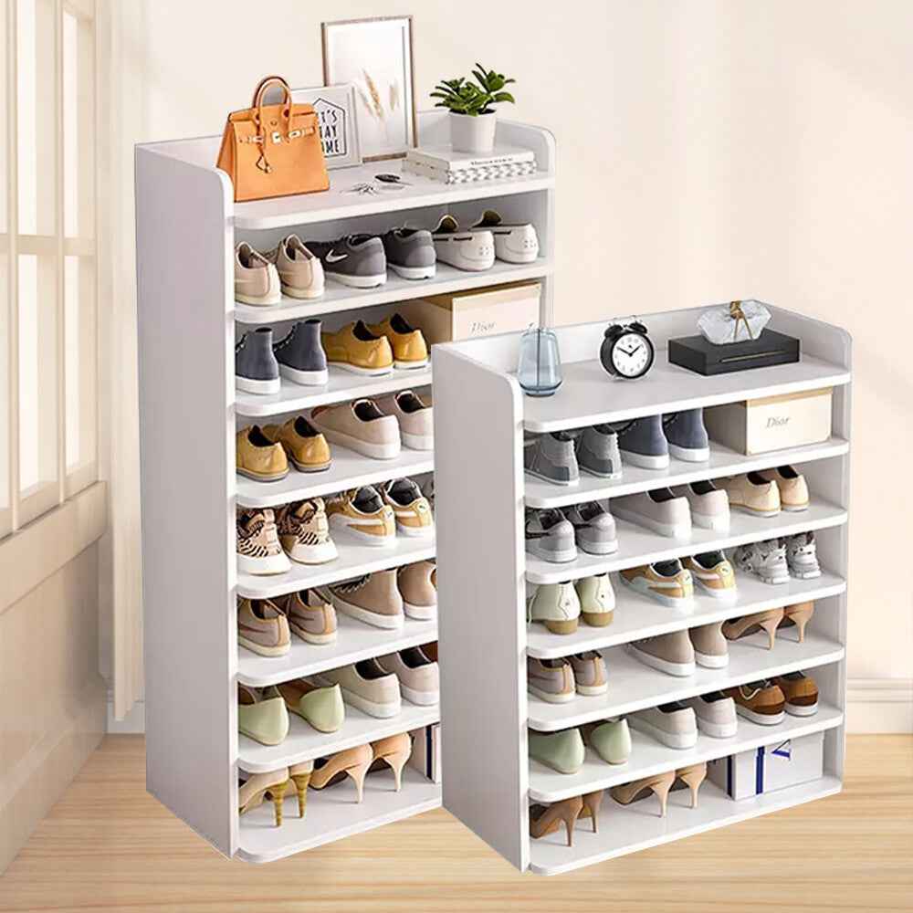 5-8 Tier White Wooden Hallway Shoe Rack Open Shelves Shoe Cabinet Storage Unit