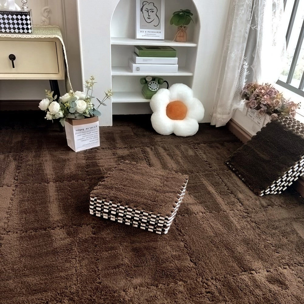 24pcs Interlocking Floor Mat Plush Foam Carpet Tiles Fluffy Square Area Carpets