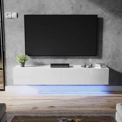 140cm High Gloss Floating TV Unit Cabinet Wall Mounted TV Stand With LED Lights