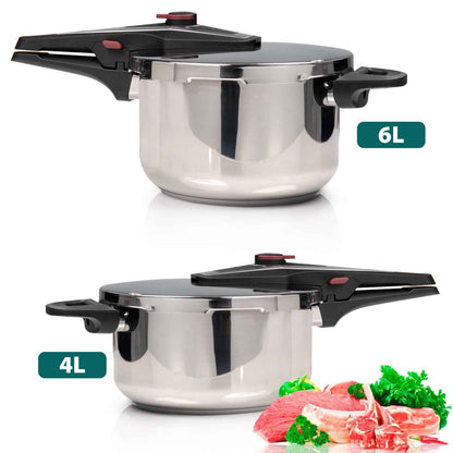 4/6 Litre Dual Handle Stainless Steel Pressure Cooker Kitchen Catering Cookware