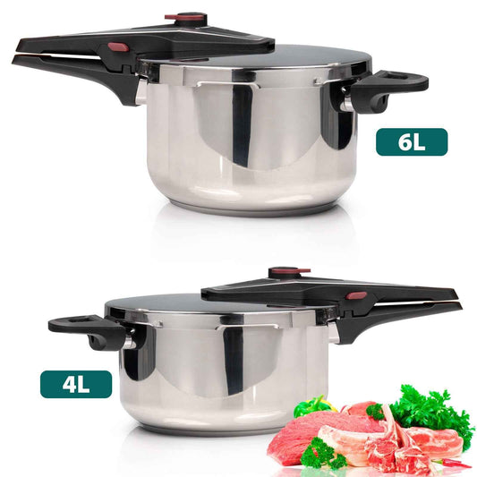 4/6 Litre Dual Handle Stainless Steel Pressure Cooker Kitchen Catering Cookware