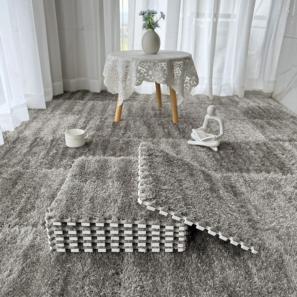 24pcs Interlocking Floor Mat Plush Foam Carpet Tiles Fluffy Square Area Carpets