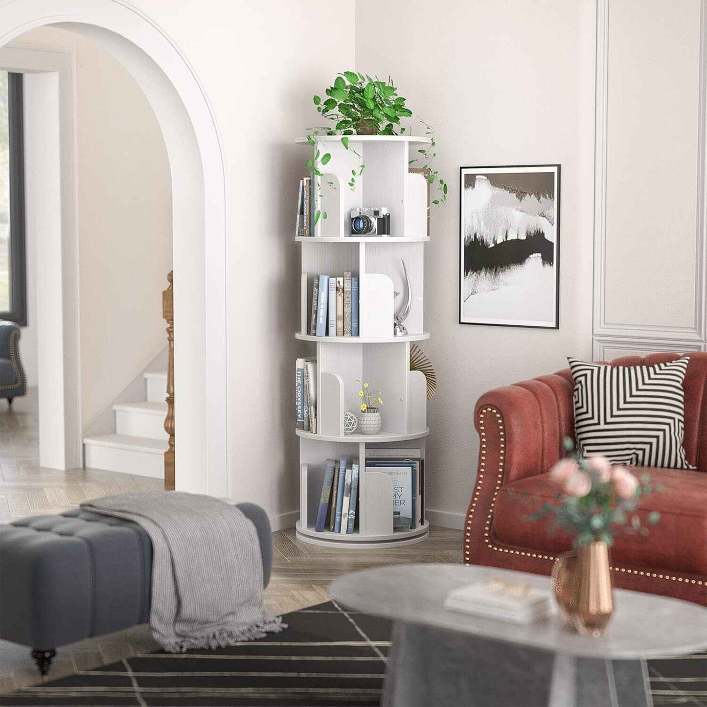 4-Layer 360° Rotating Bookshelf Bookcase Display Floor Standing Storage Rack