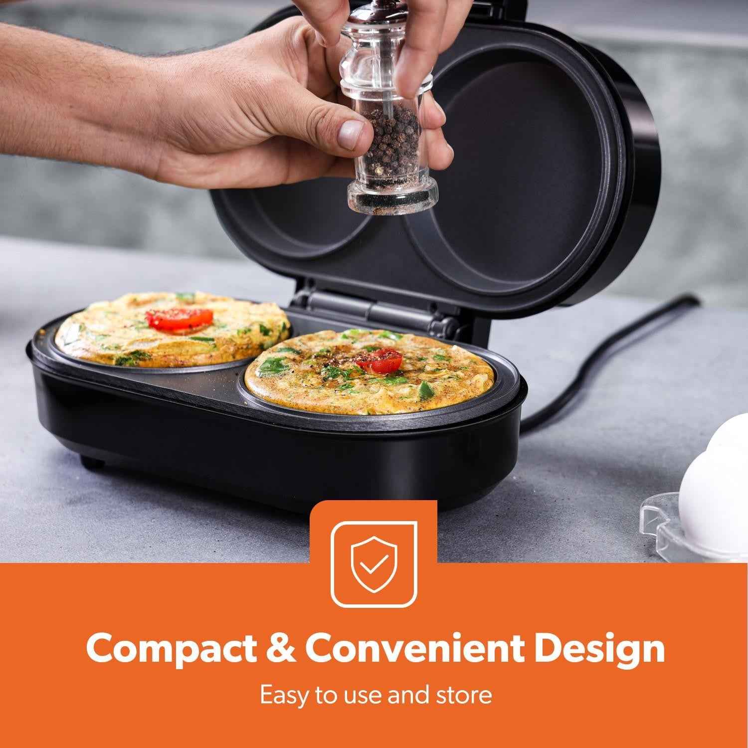 GEEPAS Dual Omelette Maker Non-Stick Deep Fill Cooking Plates Double Egg Cooker