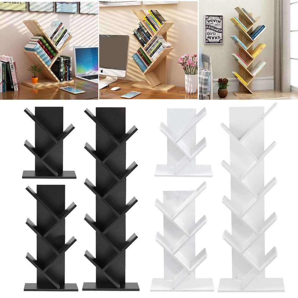 3/5/9 Shelf Tree Free Standing Bookshelf Wood Shape Desk Bookcase Display Rack