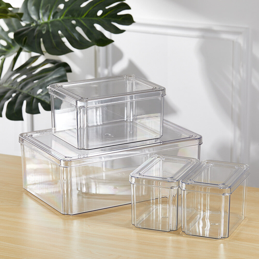 S/M/L Clear Plastic Fridge Storage Box Cupboard Organiser Fruit Veg Rack 3-10Pcs