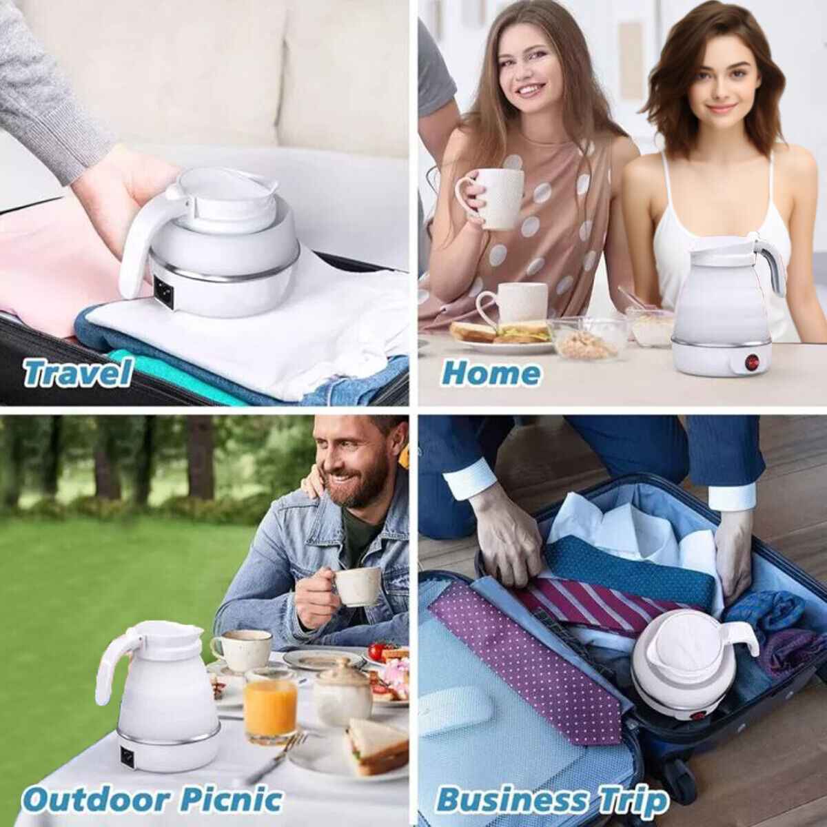 600ML Portable Collapsible Electric Water Kettle for Travel, Camping & Caravan
