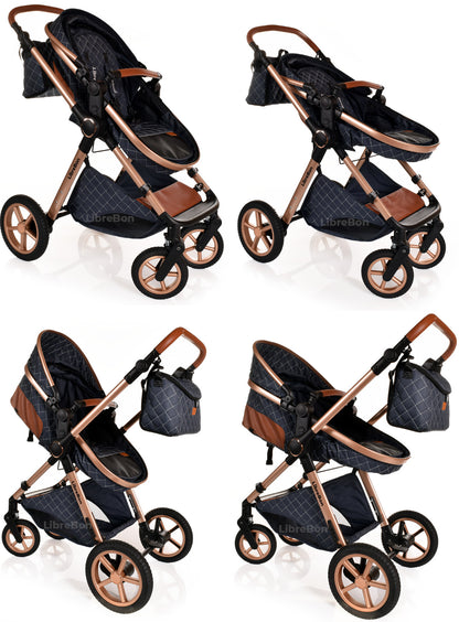 3 in 1 Pram Newborn Baby Buggy Set Travel System with Car Seat Folding Pushchair