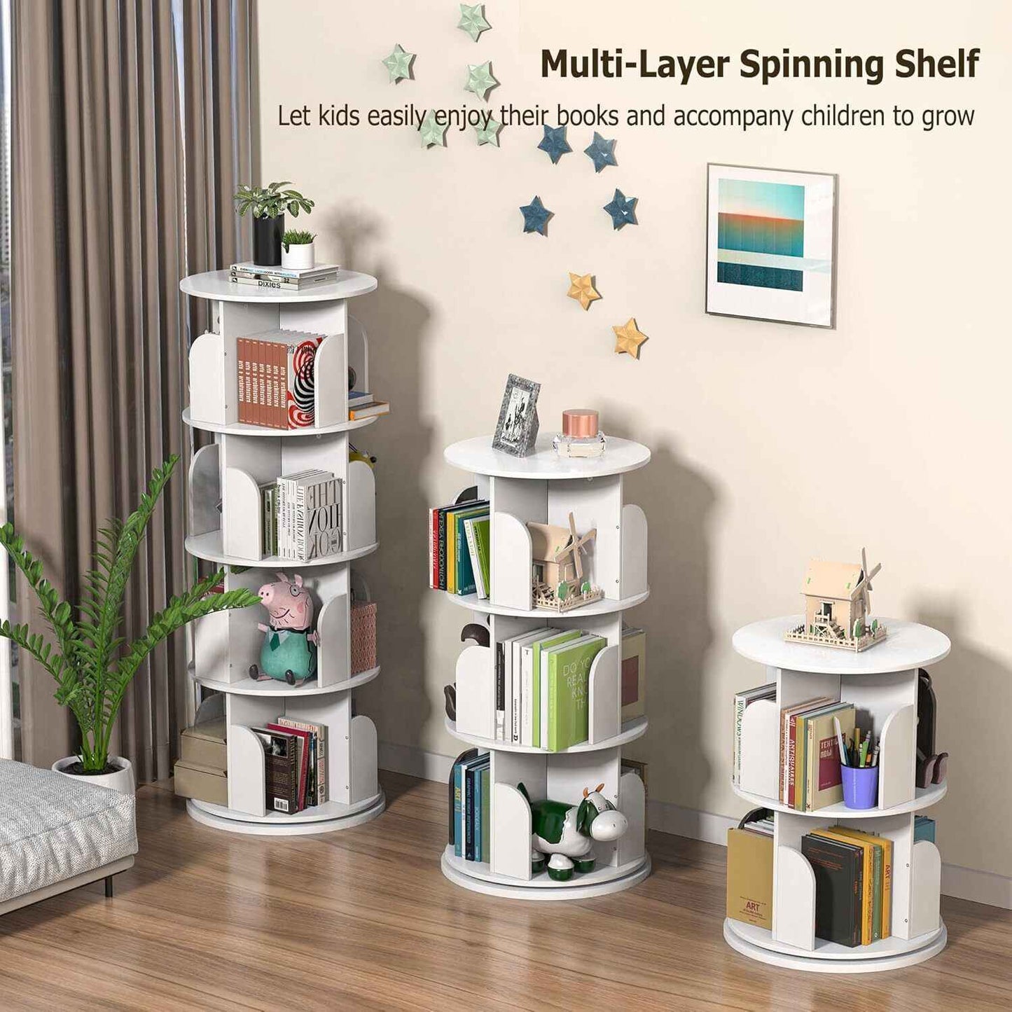4-Layer 360° Rotating Bookshelf Bookcase Display Floor Standing Storage Rack New