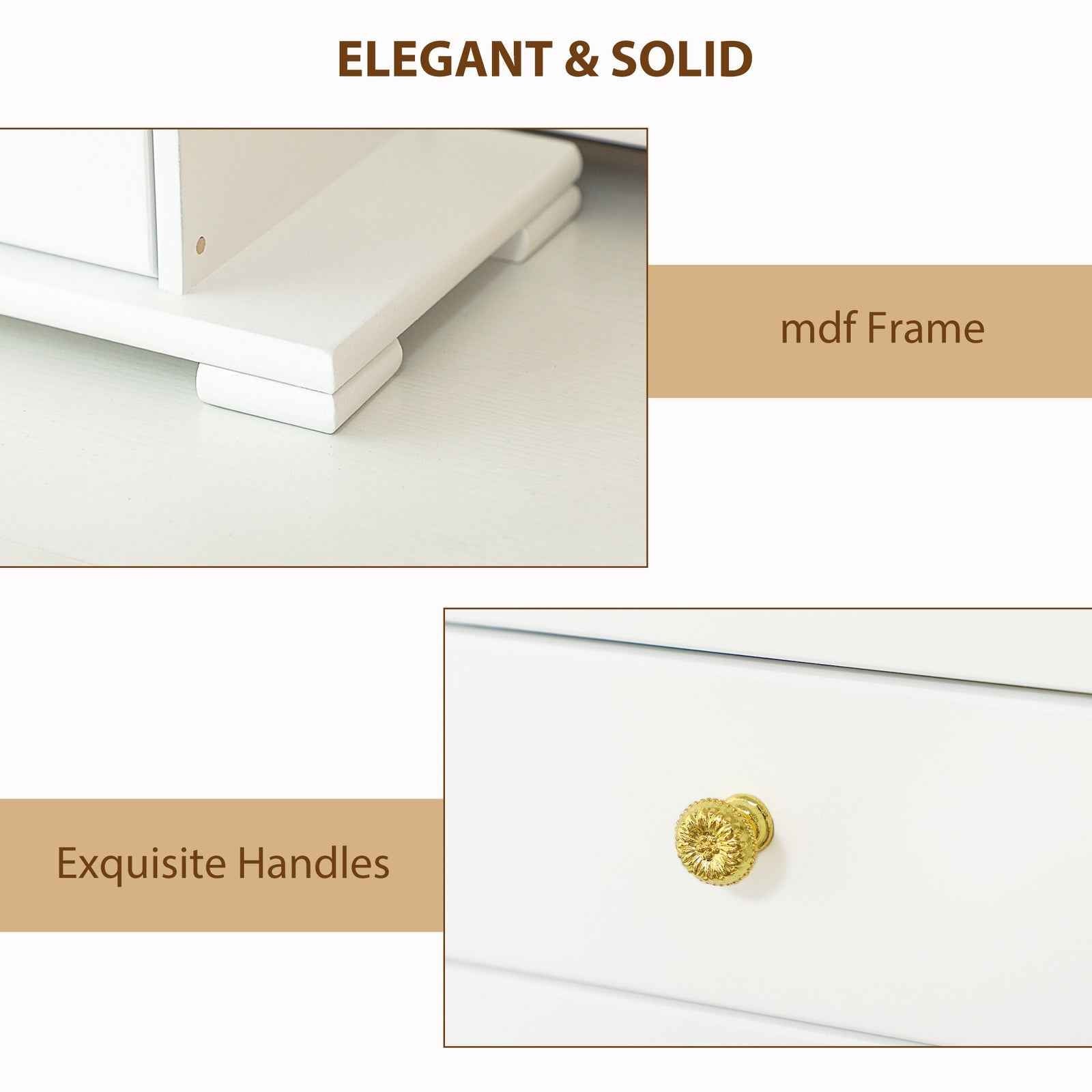 4-Tier Jewellery Box, Jewellery Organiser with Mirror and 2 Drawers, White