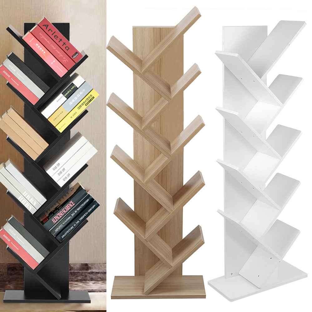 3/5/9 Shelf Tree Free Standing Bookshelf Wood Shape Desk Bookcase Display Rack