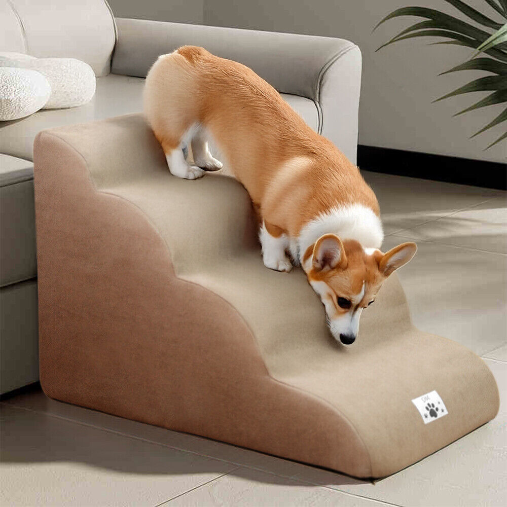 3/4/5 Steps Dog Stairs Pet For Bed Sofa Cats Ladder Ramp With Removable Cover UK