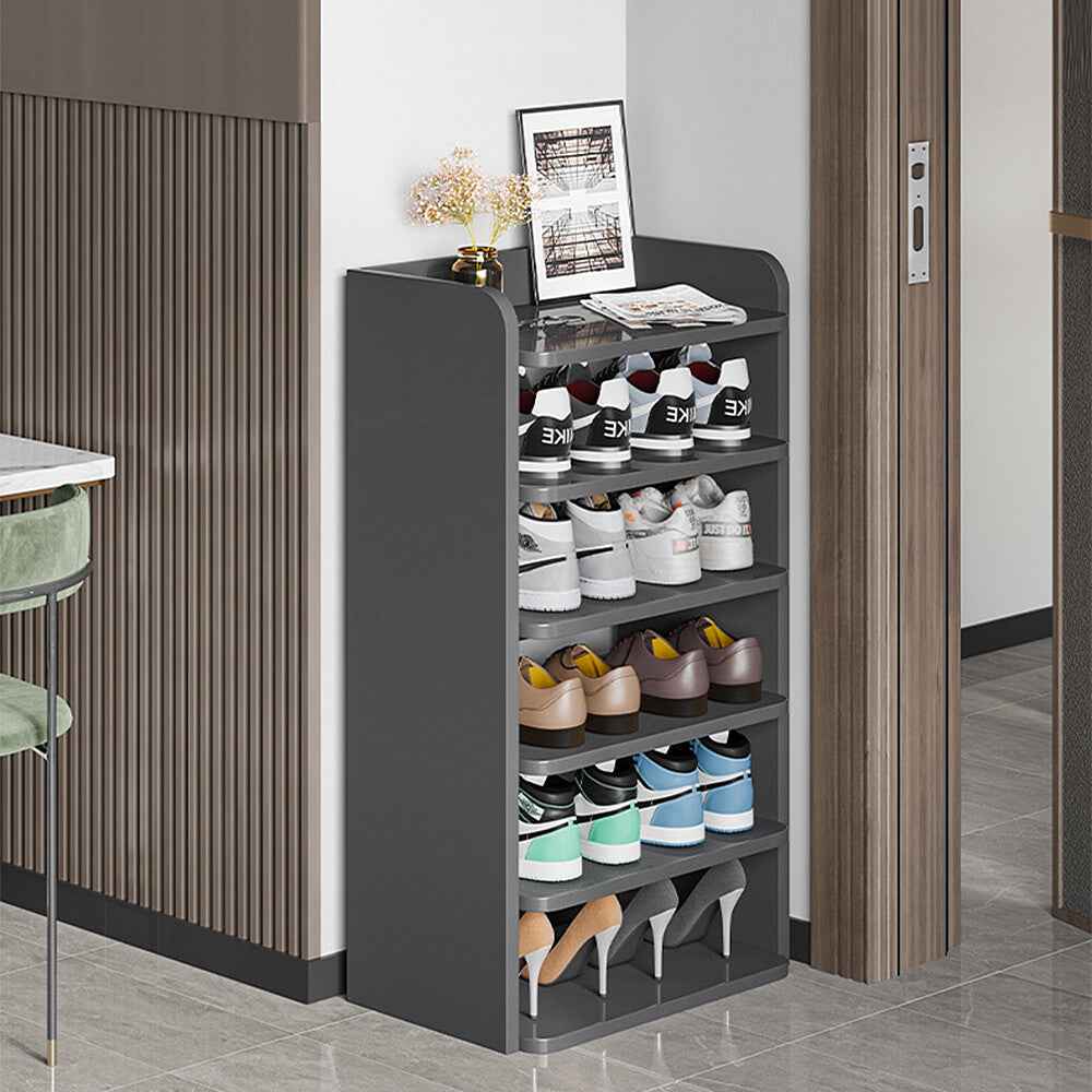 5-8 Tier Black Wooden Hallway Shoe Rack Open Shelves Shoe Cabinet Storage Unit