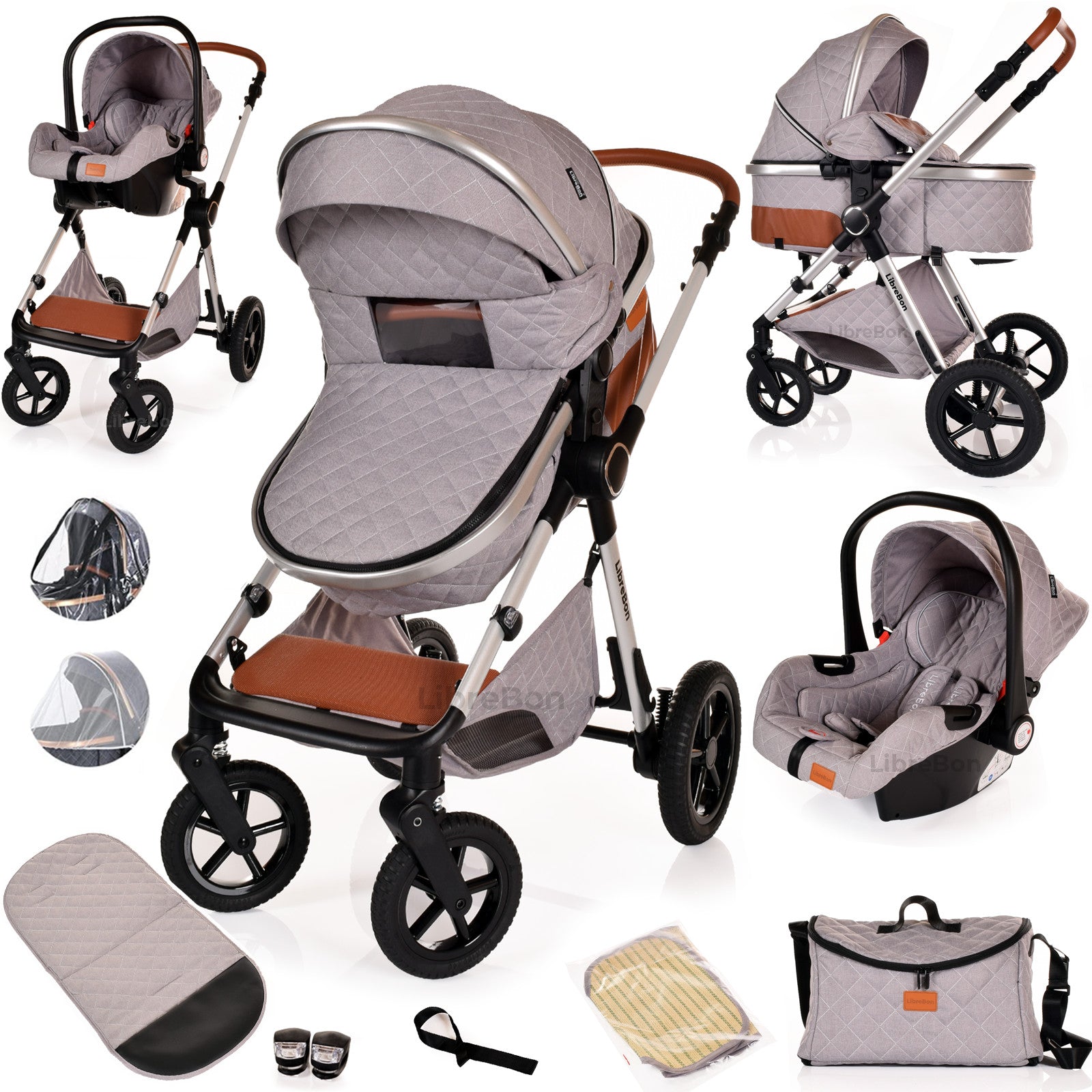 3 in 1 Pram Newborn Baby Buggy Set Travel System with Car Seat Folding Pushchair