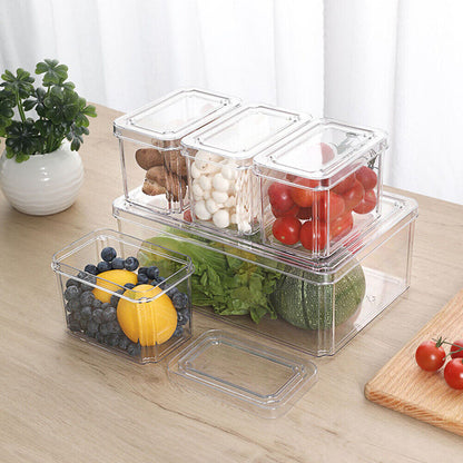 S/M/L Clear Plastic Fridge Storage Box Cupboard Organiser Fruit Veg Rack 3-10Pcs