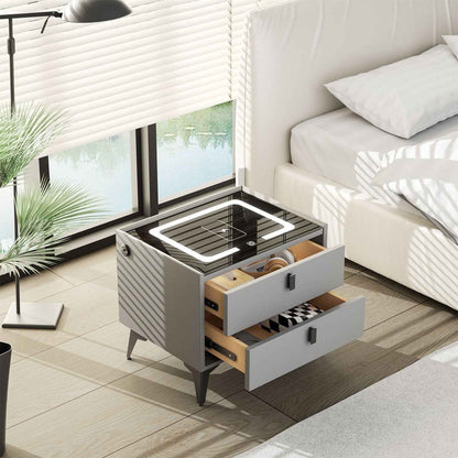 LED Bedside Table with 2 Drawers Cabinet Charging Station Nightstand Storage Gyd