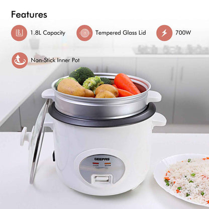 GEEPAS Electric Rice Cooker Steamer Pot 3 in 1 Cooking Non Stick Keep Warm