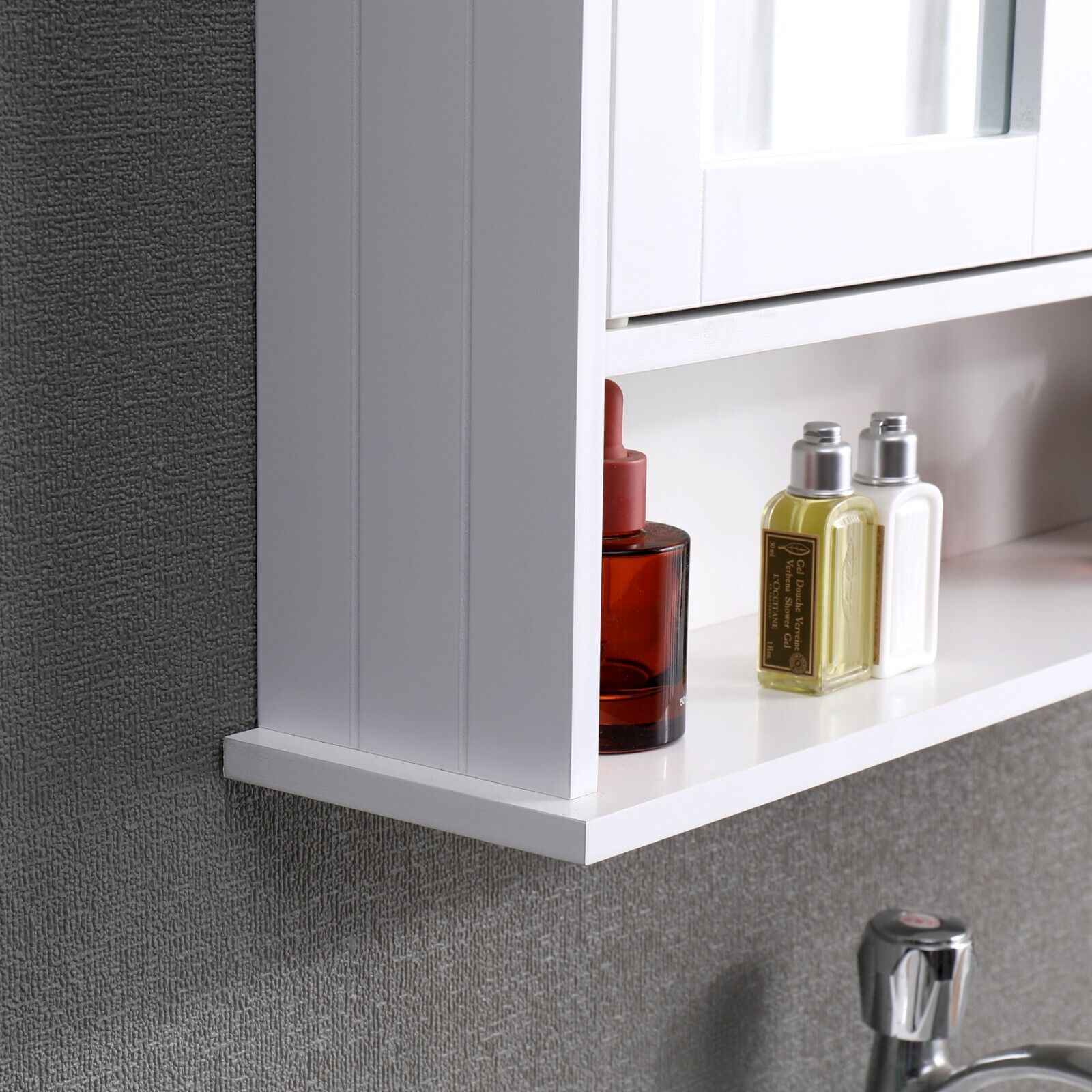 White Bathroom Mirror Cabinet Wall Mounted Storage Unit Cupboard Door Shelves