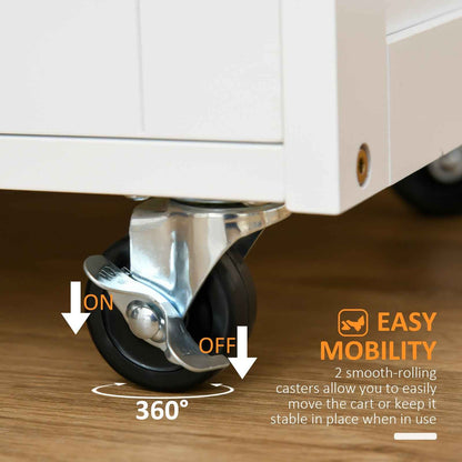 Rolling Kitchen Island Trolley Storage Cart with Rubberwood Top, Drawer, White