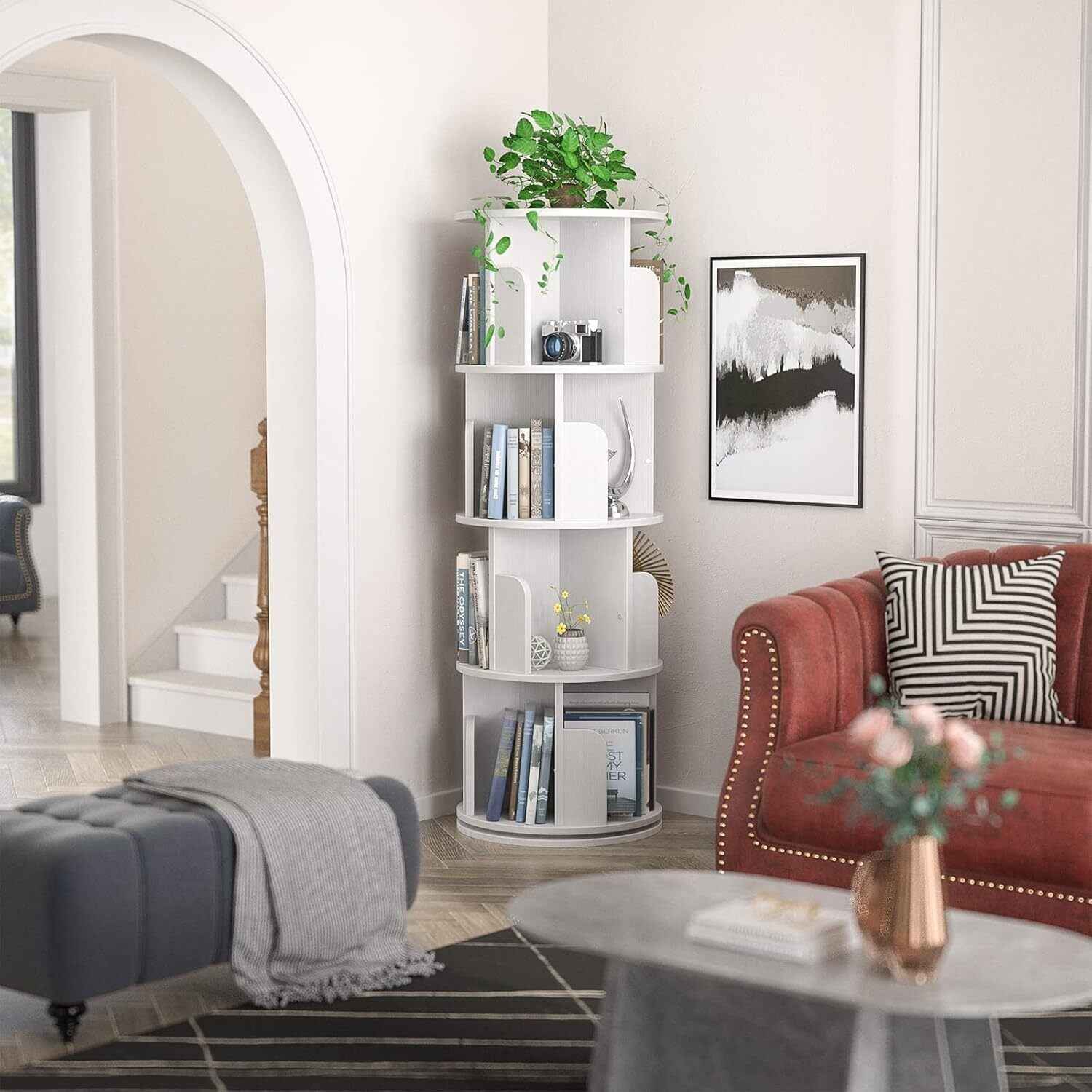 4-Layer 360° Rotating Bookshelf Bookcase Display Floor Standing Storage Rack New