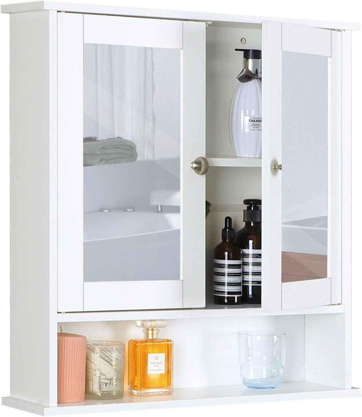 White Bathroom Mirror Cabinet Wall Mounted Storage Unit Cupboard Door Shelves