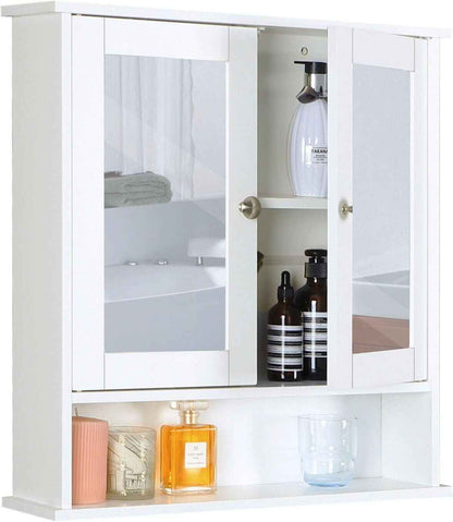 White Bathroom Mirror Cabinet Wall Mounted Storage Unit Cupboard Door Shelves