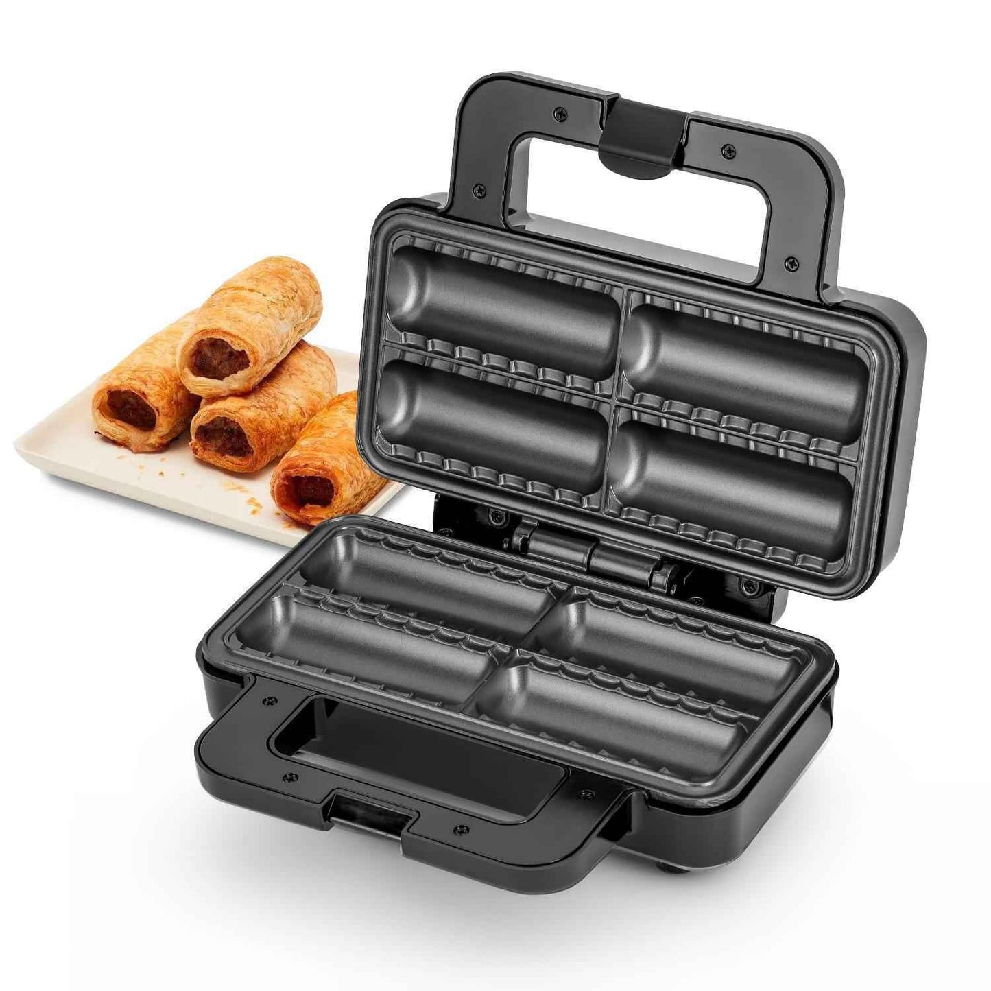 GEEPAS Sausage Roll Maker Makes 4 Rolls Non-Stick Plates Over Heat Protection