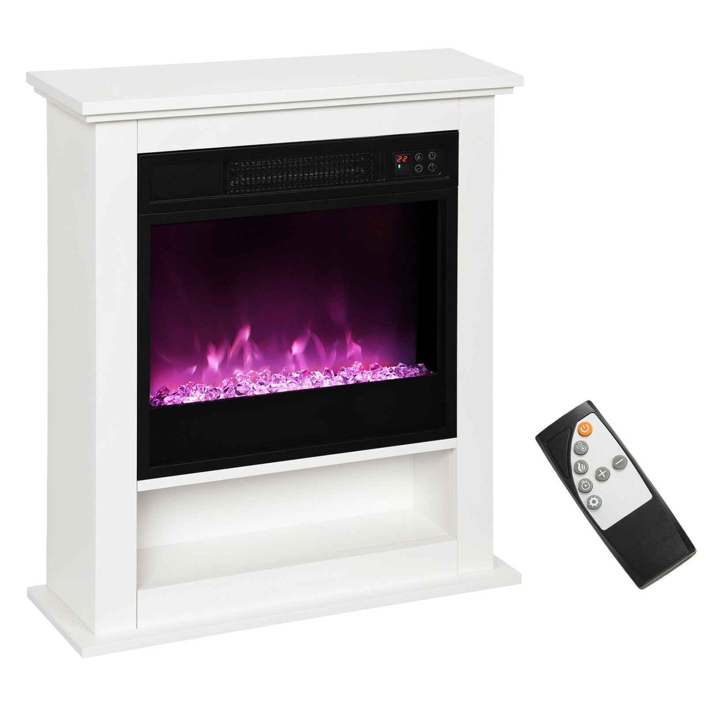 Electric Fireplace with 9 Colours Flame Effect & 5 Brightness Levels, White
