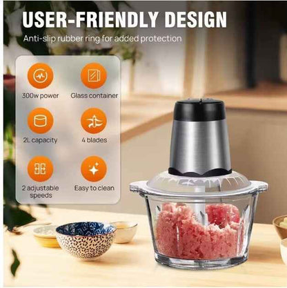 Electric Food Chopper 2Litre 300W Vegetable Chopper Food Processor Meat Grinder