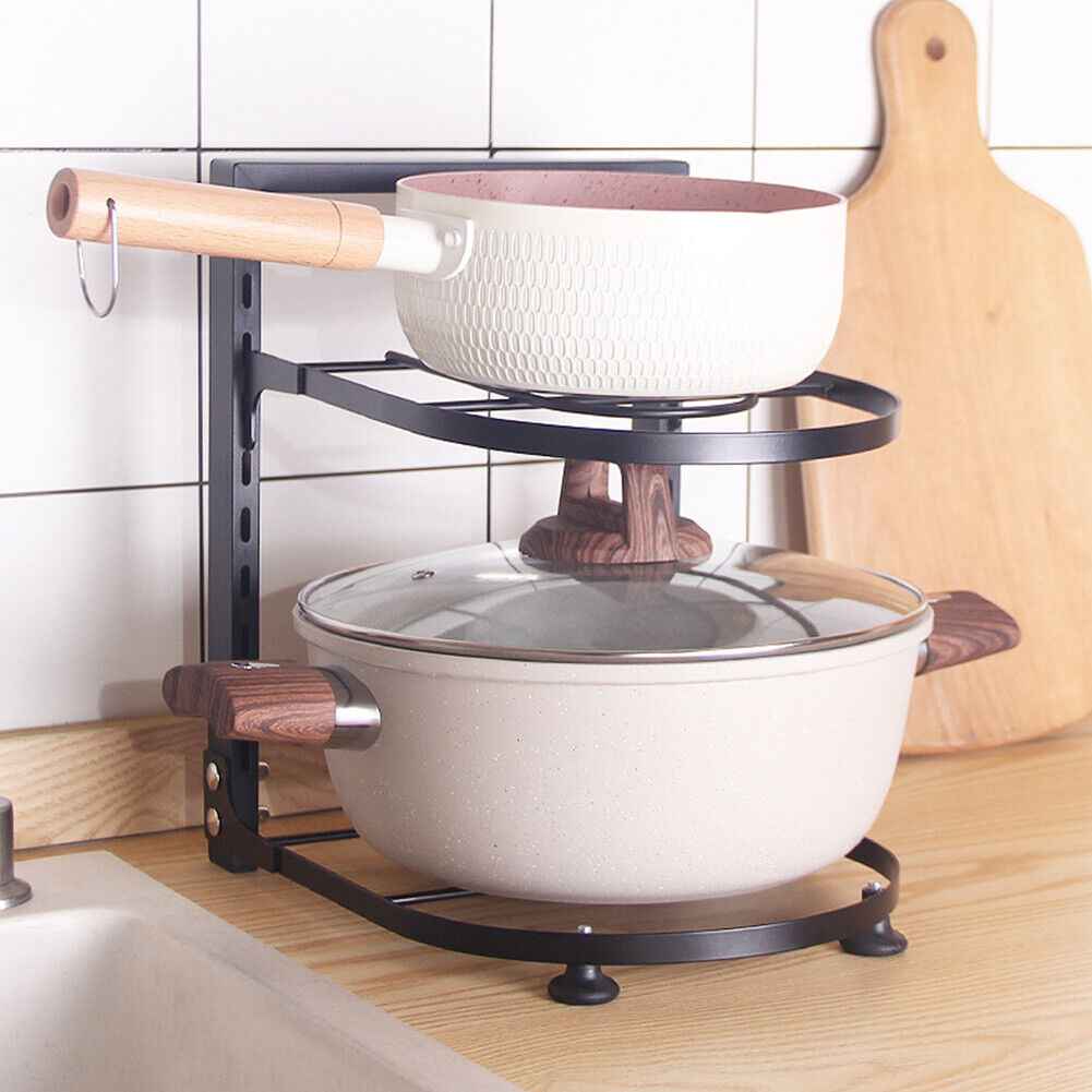 2/3/4 Tier Kitchen Pot Pan Saucepan Storage Rack Holder Organiser Stand Shelf UK