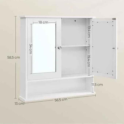 White Bathroom Mirror Cabinet Wall Mounted Storage Unit Cupboard Door Shelves