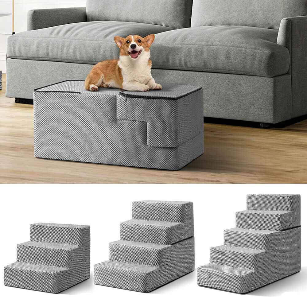 3/4/5 Steps Dog Stairs Pet For Bed Sofa Cats Ladder Ramp With Removable Cover UK