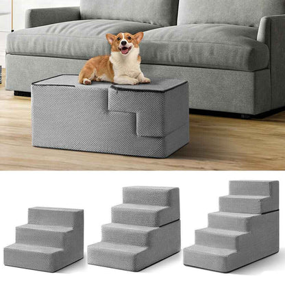 3/4/5 Steps Dog Stairs Pet For Bed Sofa Cats Ladder Ramp With Removable Cover UK