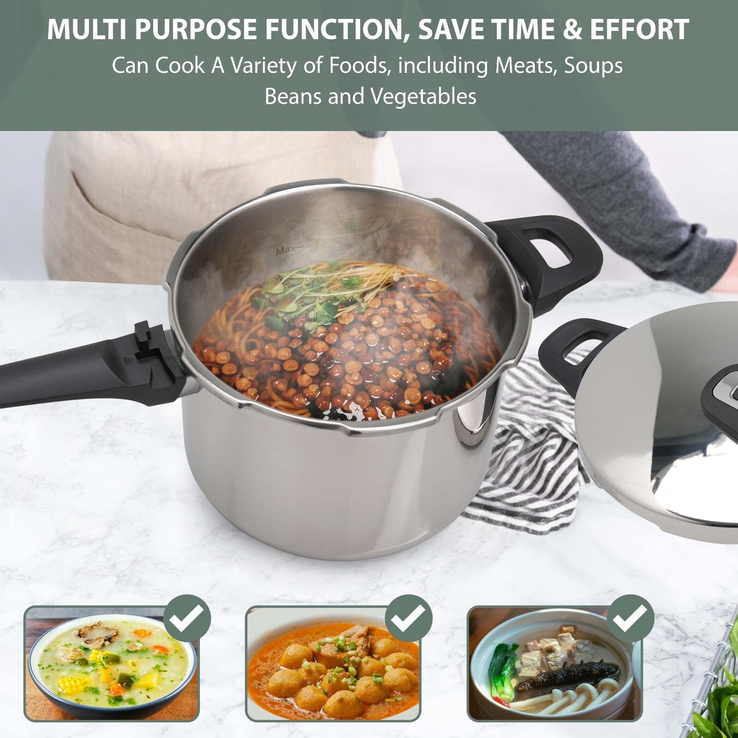 4/6 Litre Dual Handle Stainless Steel Pressure Cooker Kitchen Catering Cookware