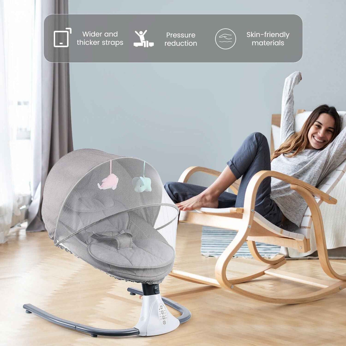 OYAJIA Bluetooth Electric Baby Swing Infant Cradle Bouncer Rocker Chair w/ Yaotu