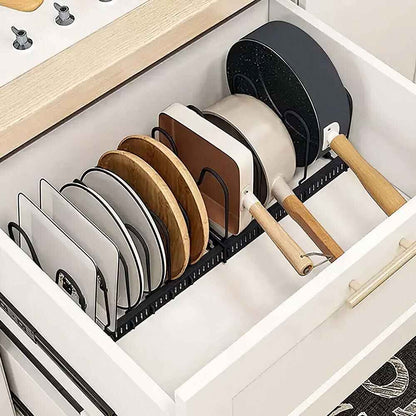 Expandable Kitchen Saucepan Pan Pot Lid Rack Holder Cupboard Drawer Organisers