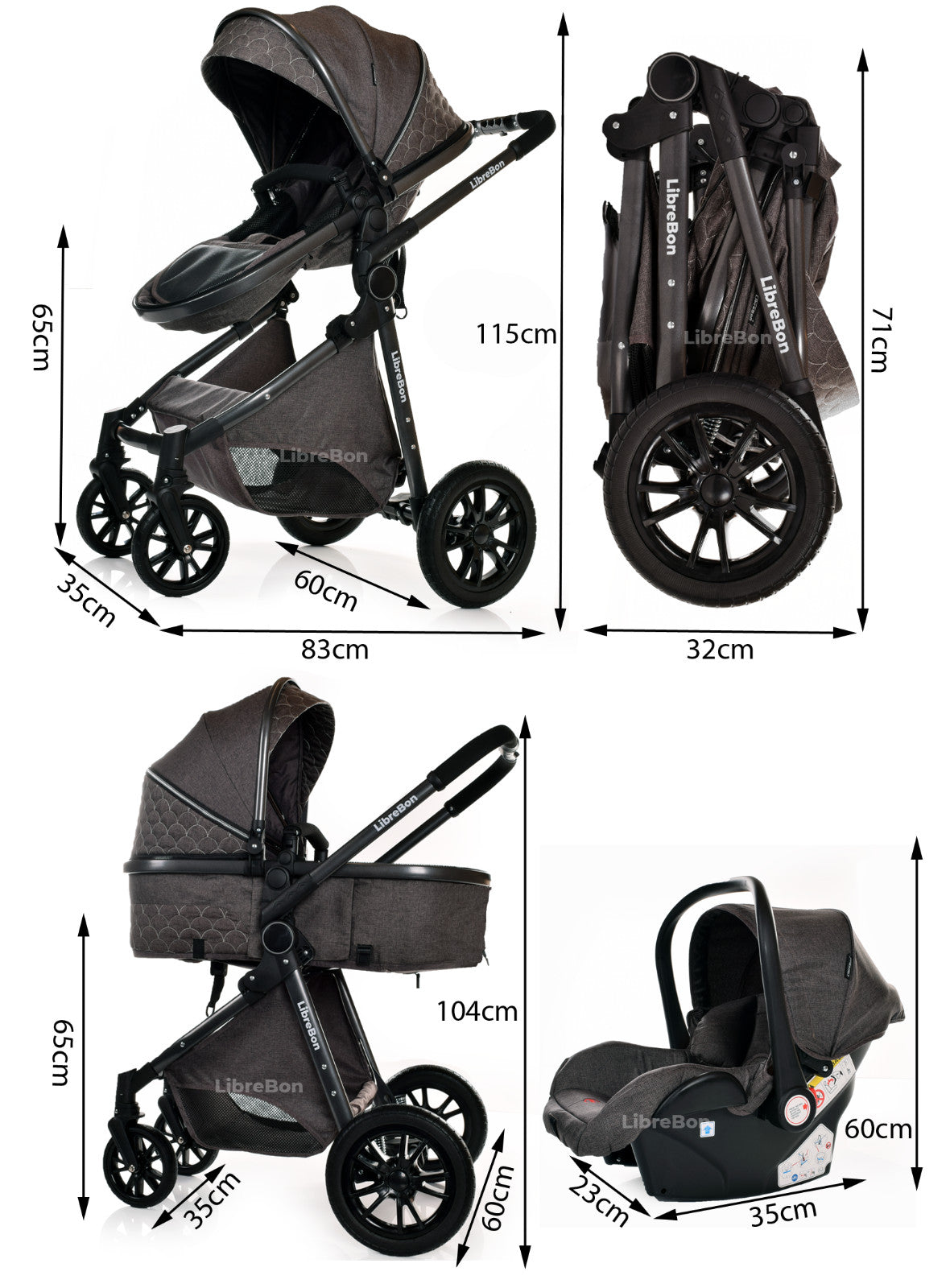 3 in 1 Pram Newborn Baby Buggy Set Travel System with Car Seat Folding Pushchair