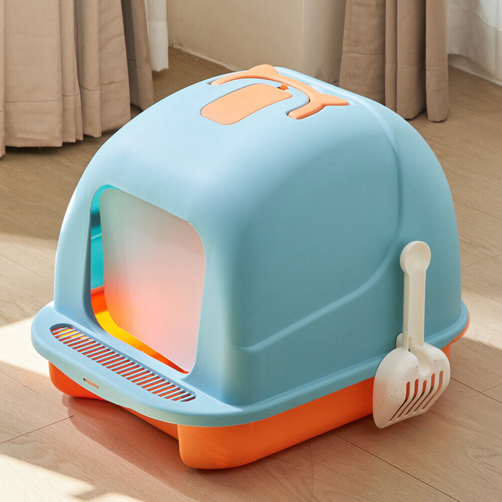 Large Hooded Cat Litter Tray Litter Box Self Cleaning Cat Pan Potty Tray w/ Lid